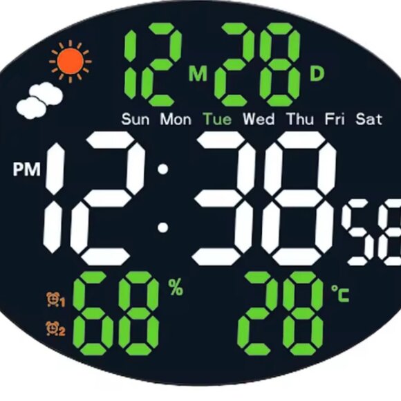 Large Digital Wall Clock Weather Station Forecast TEMP Humidity Date Week Night - Picture 2 of 9